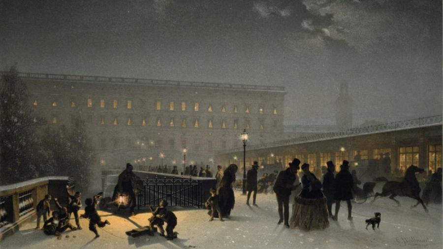 Vinterkväll på Norrbro av Carl Johan Billmark 1860-65