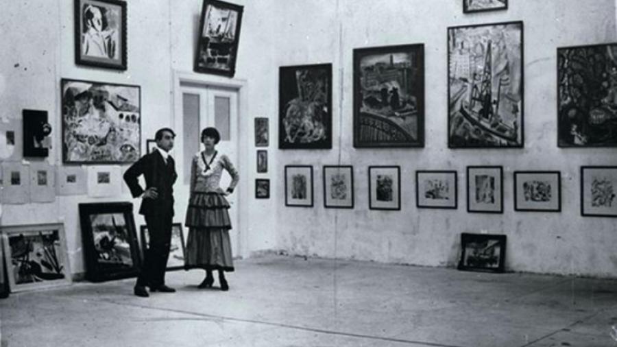 Sigrid Hjertén och Isac Grünewald i sin ateljé mitten av 1910-talet 