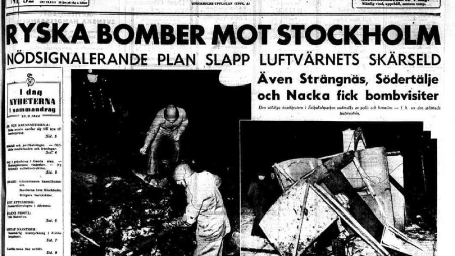 Löpsedlar dagen efter bombningen av Erikdalsteatern den 22/2 1944.