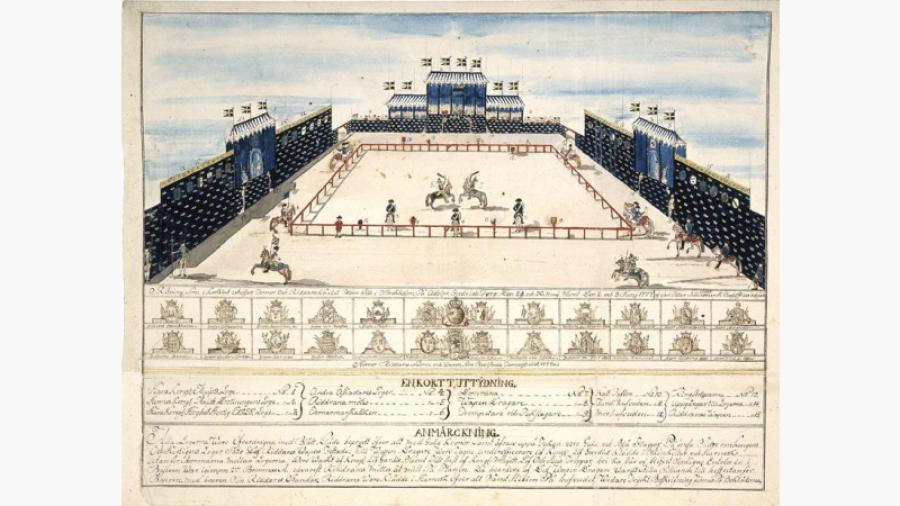 Tornerspel på Adolf Fredriks torg 1777. Akvarell av Carl Peter Lilliemarck, i Stockholm Stadsmuseum.